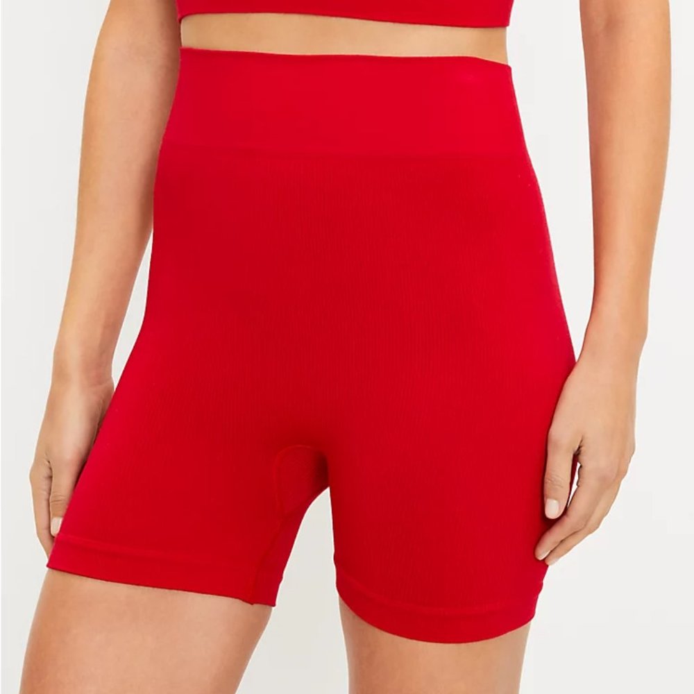 NEW Loft M L Red Daydream Seamless High Waist Boy Ribbed Biker Shorts